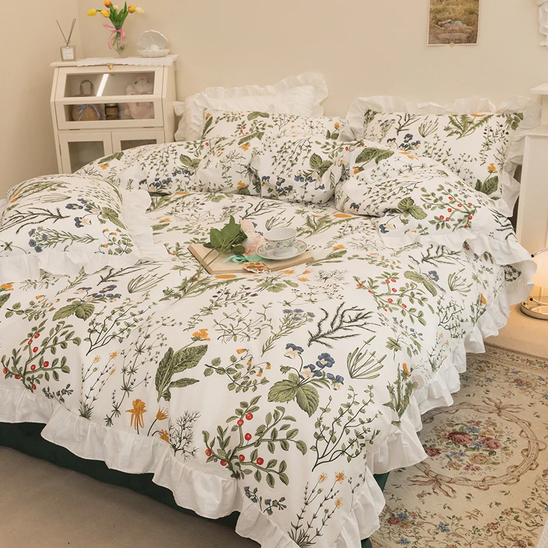 

New 100% cotton Bedding sets Queen King size Bed Duvet cover Bed sheets rubber fitted sheet linen set 4pcs bed set