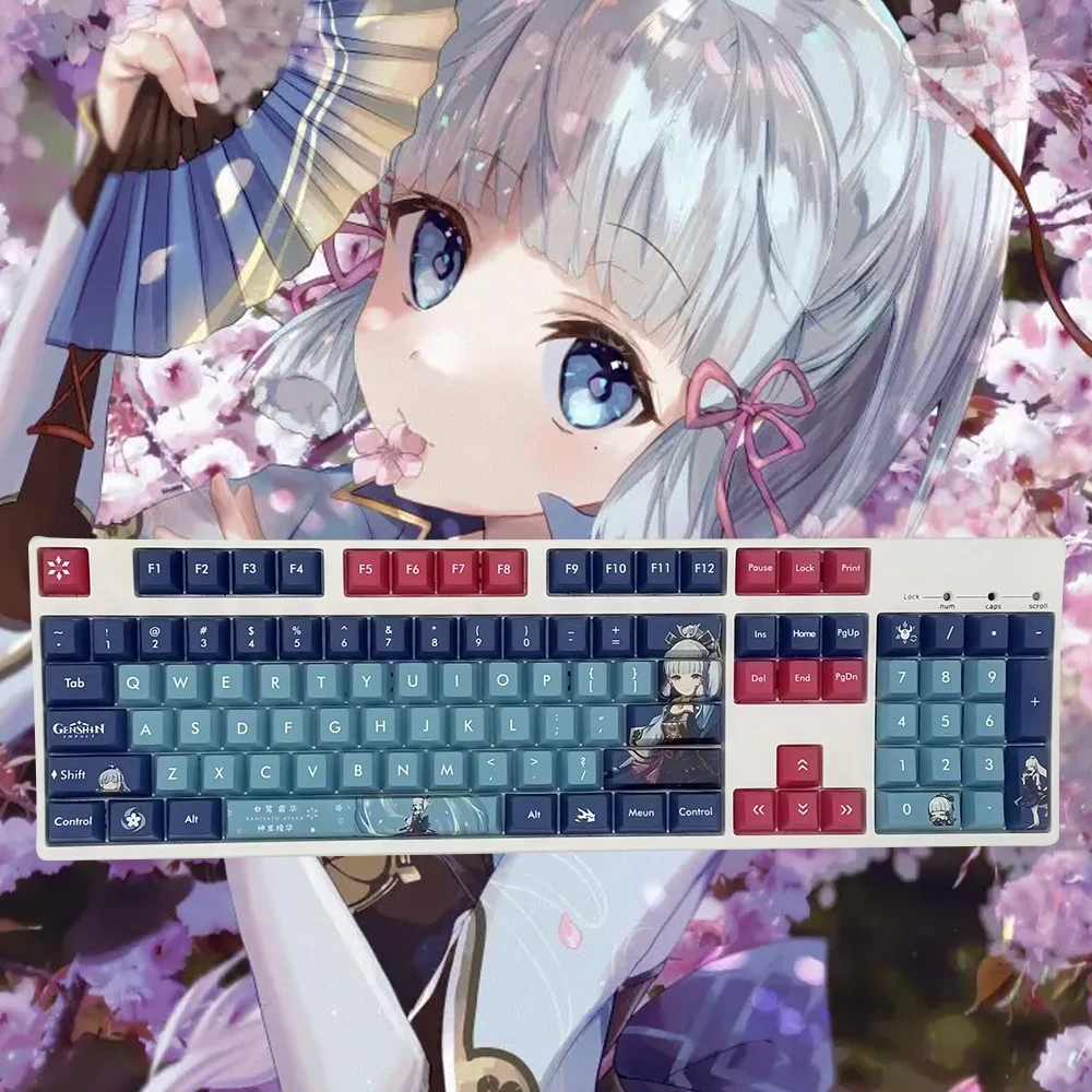 

126Keys Genshin Impact Kamisato Ayaka Keycaps Keyboard Decoration Five-Sided Sublimation Cherry Height Cosplay Keycap