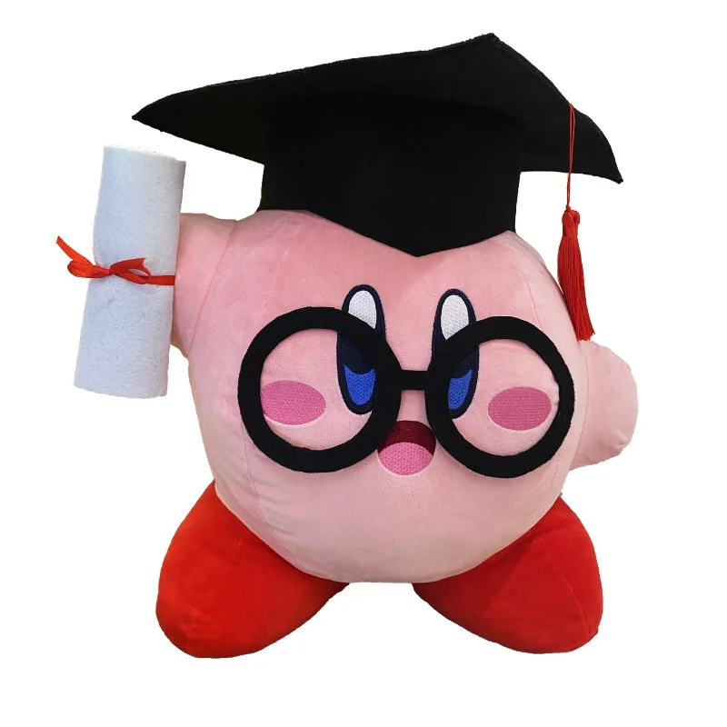 Cute Cartoon Anime Star Kirby Plush Toy Large Pink Kirby Ph.D. Hat Graduation Star Kirby Soft Stuffed Doll Toys for Girls Gift