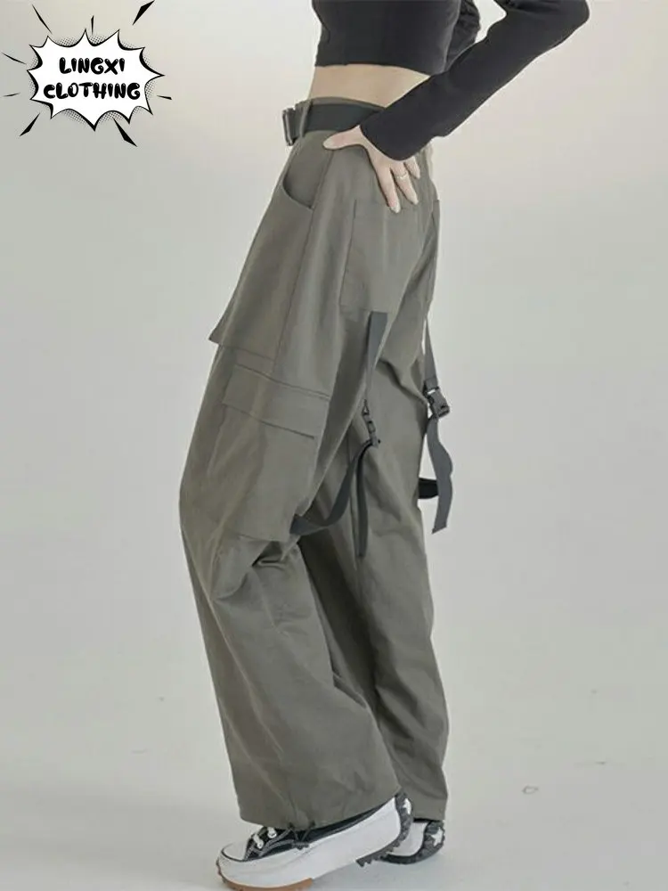 

American Multi Pocket Harajuku Large Size Cargo Pants Street Loose Straight Tube Casual Trousers Women's Parachute Trousers