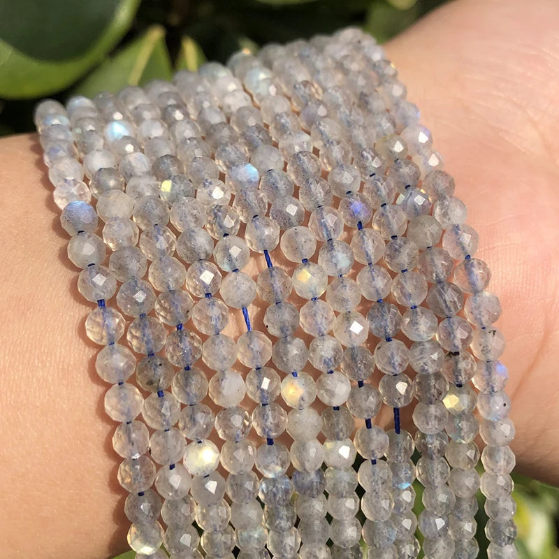 

2/3/4mm Natural Faceted AAA Gray Labradorite Stone Beads Loose Rondelle Beads For Jewelry Making Diy Needlework Bracelet 15"Inch
