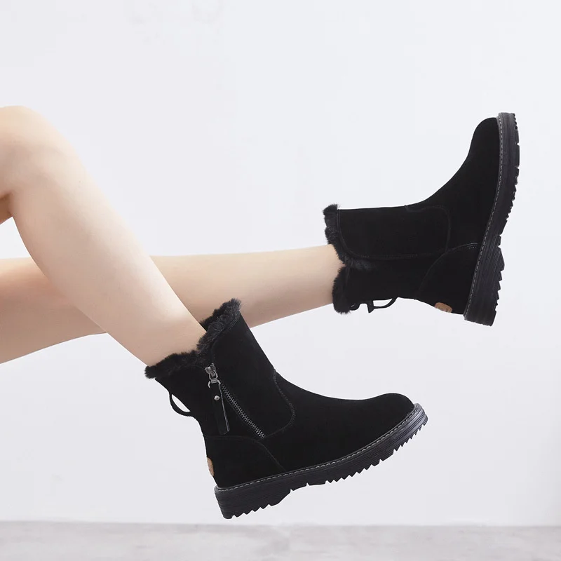 Xiaomi SALUDAS Women Leather Boots Winter Warm Snow Boots Waterproof Woman Ankle Boots Fashion Luxury Leather Sneakers Women