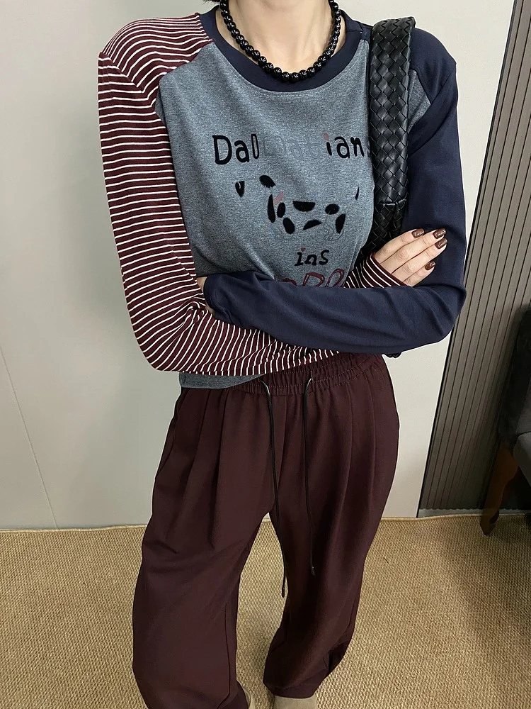 Женская рубашка с длинными рукавами и контрастным цветовым принтом в стиле