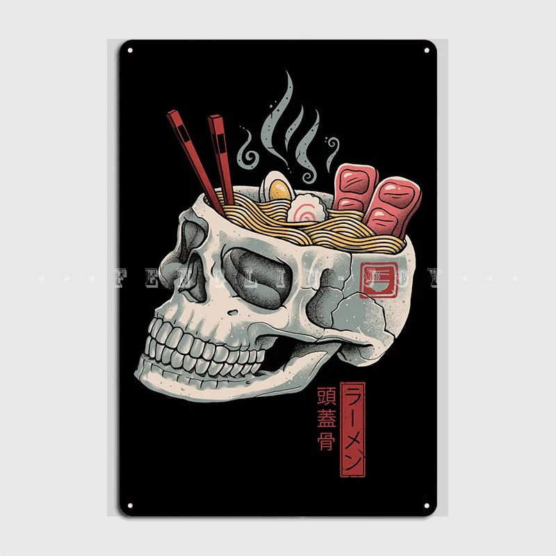 

Ramen Skull Metal Sign Wall Mural Cave Pub Retro Plaques Tin Sign Poster