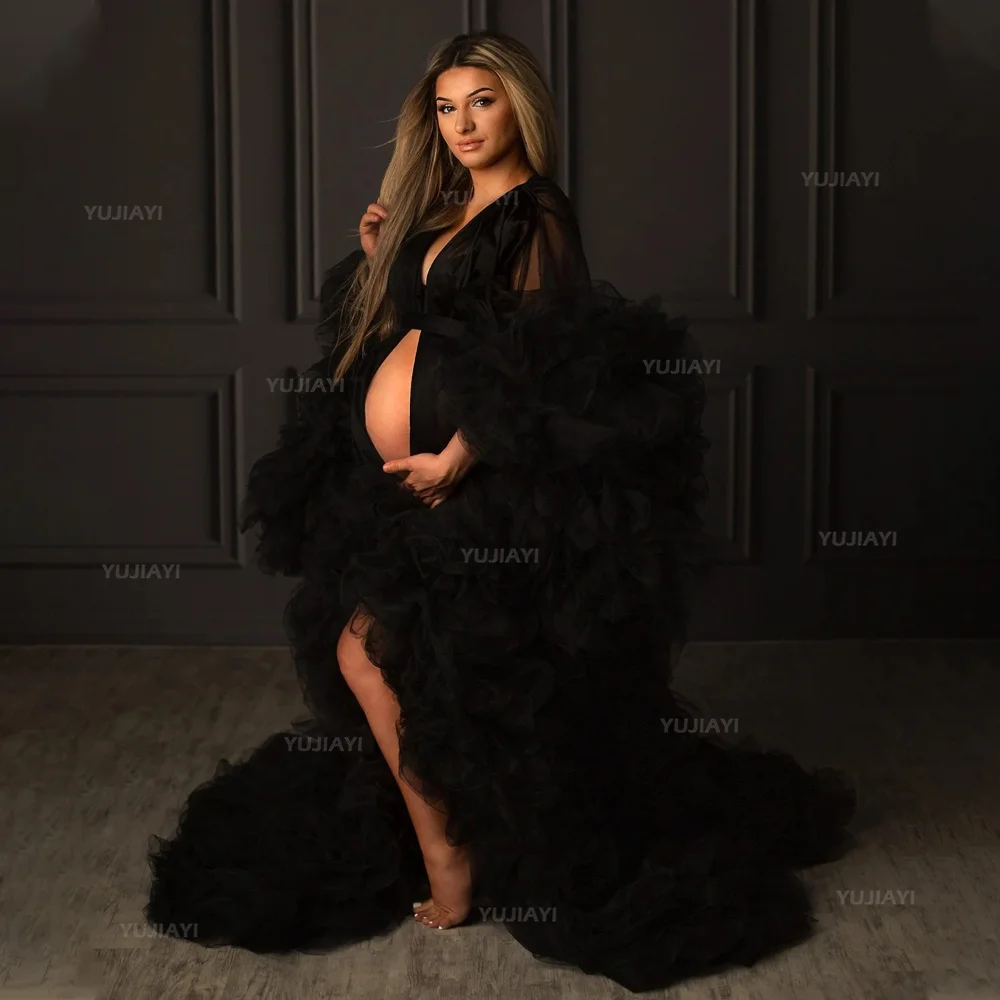 

Wedding Bridal Robe Maternity Dress for Photoshoot Women Dressing Gown Tiered Skirts Extra Puffy Tulle Pregnancy Long Dress