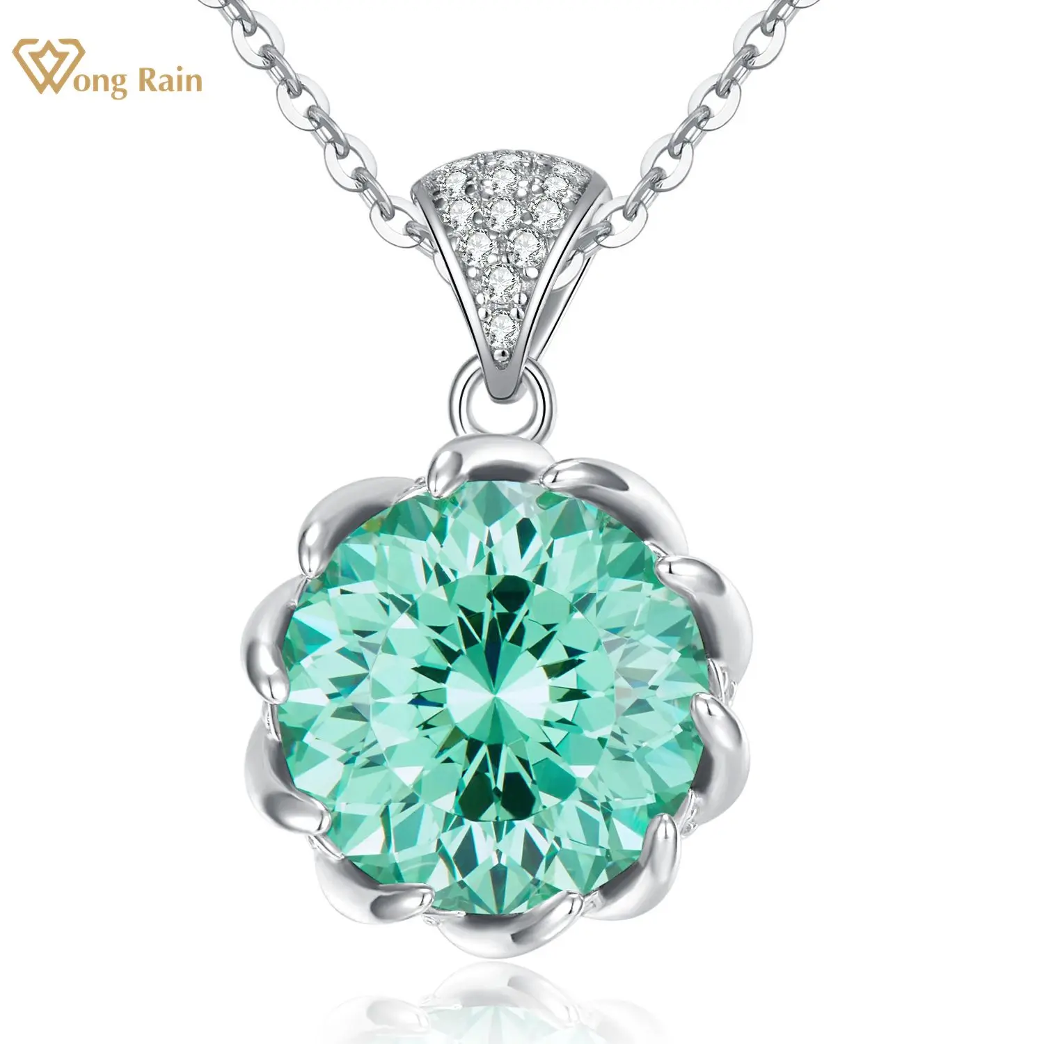 Wong Rain 925 Sterling Silver Flowers Cut Green Paraiba High Carbon Diamonds Gemstone Pendant Necklace Fine Jewelry Wholesale