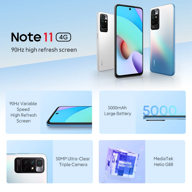 Ceny Globalny ROM Xiaomi Redmi Note 11 4G 4GB + 128GB MTK Helio G88 6.5 ''90Hz 50MP Aparat 5000mAh 18W Szybkie ładowanie Telefony Komórkowe Wersja CN