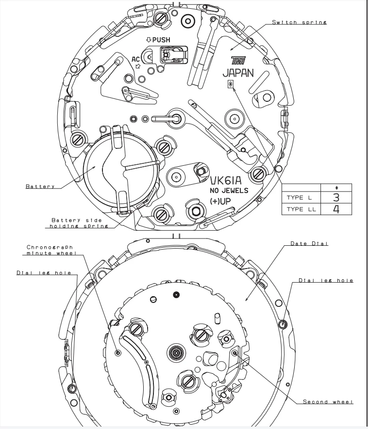 Genuine Chronograph VK61A Quartz Watch Movement Minute Hand Date Display JAPAN Repair Spare Parts with Battery