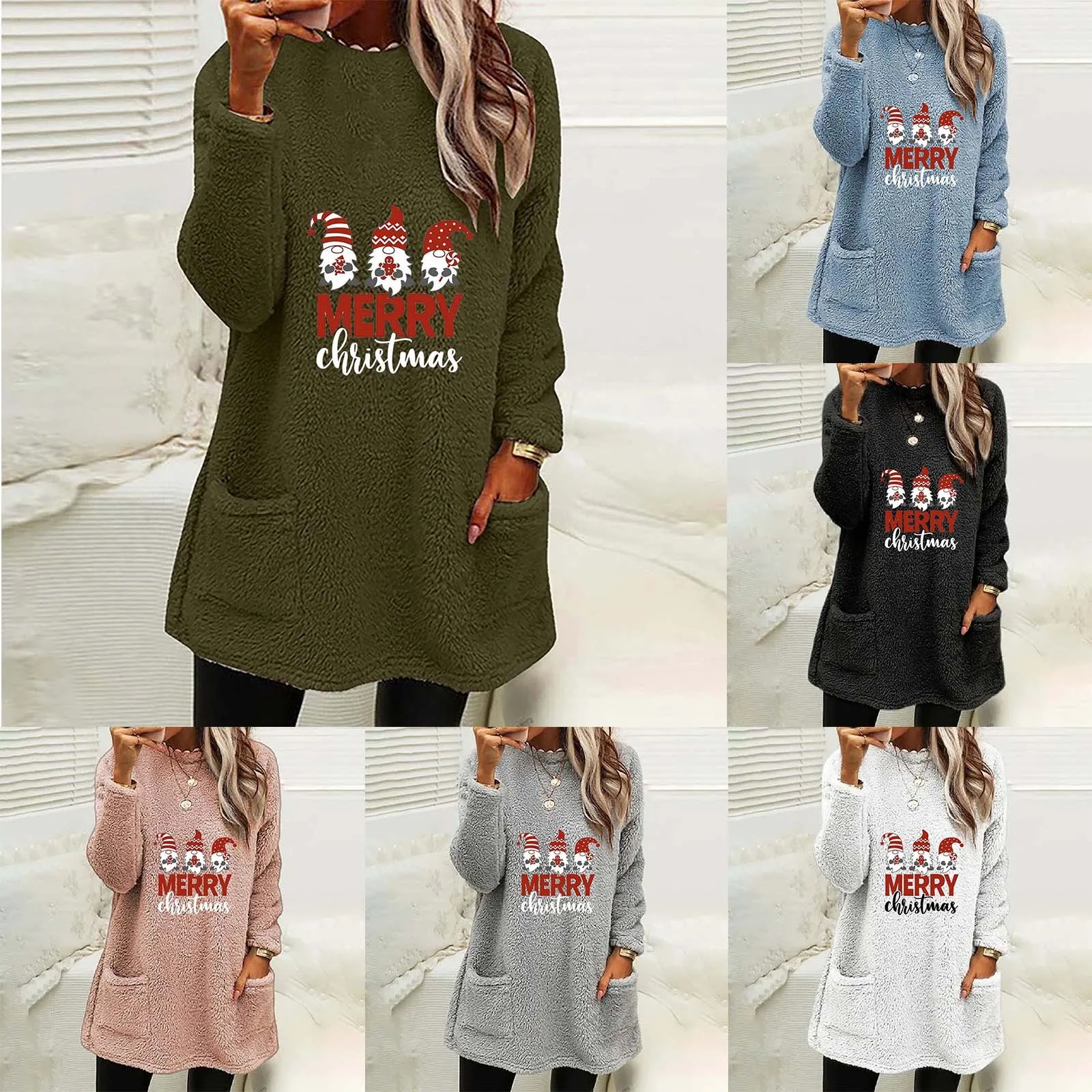 

Ladies Small Zip up Jacket Ms. Leisure Printed Christmas Round Neck Long Sleeve Pocket h Fleece Girls Size 11