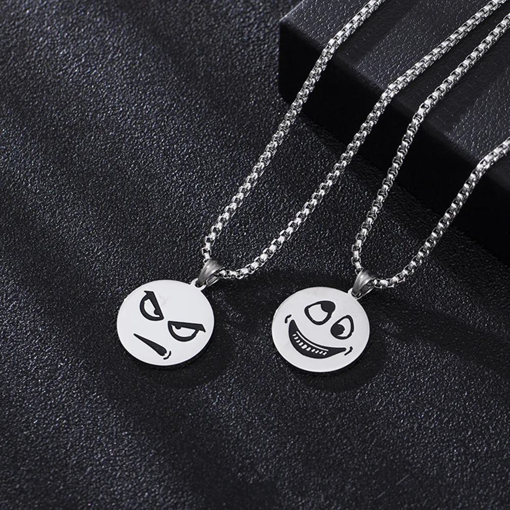 

Smiley Face Necklaces Goth Hip Hop Chain stainless steel Pendant Necklace for Women Men Girl Neck Chain Gothic Streetwear