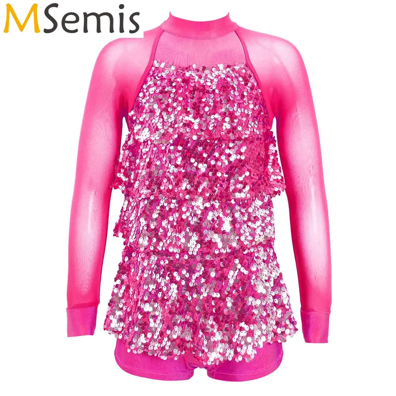 

Детское платье с блестками для девочек, балетное платье для джаза и латиноамериканских танцев в стиле хип-хоп, платье для танцев с открытой спиной, сетчатые облегающие комбинезоны с круглым вырезом