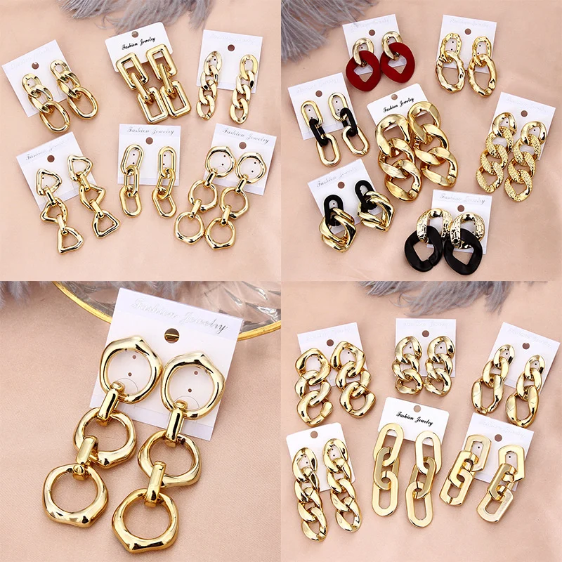 

2022 New Earrings for Women Korean Fashion Trend Female Big Thick Chain Acrylic Gold-plated Earrings