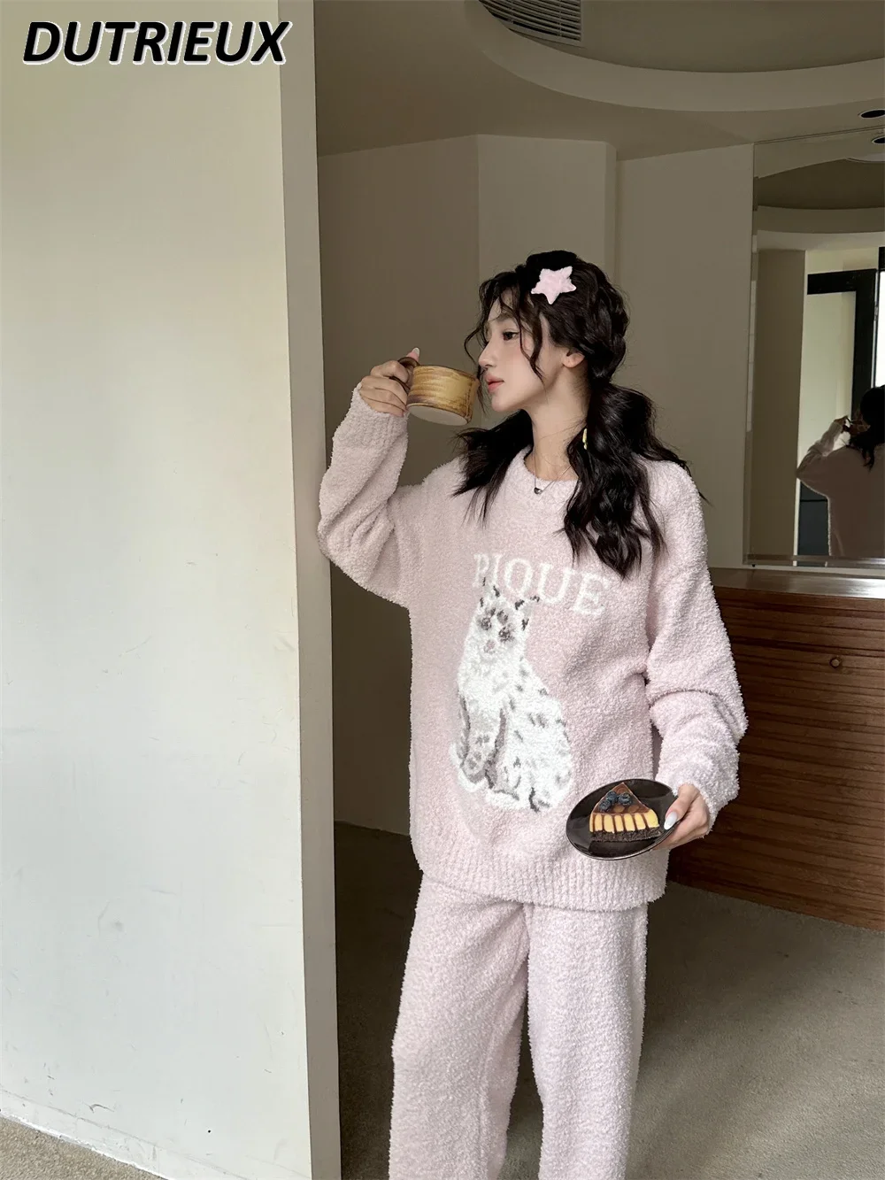 Японский мягкий осенне-зимний новый милый утолщенный теплый пижамный комплект с