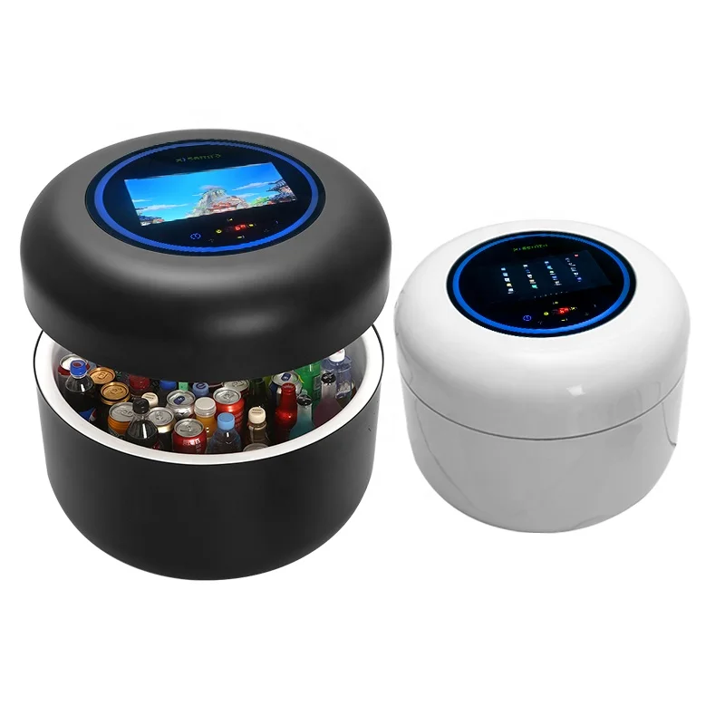 

2021 Unique Round Smart Home Life Products Blue-teeth Music Audio Smart Touch Screen Coffee Table with Drinks Cooling Fridge