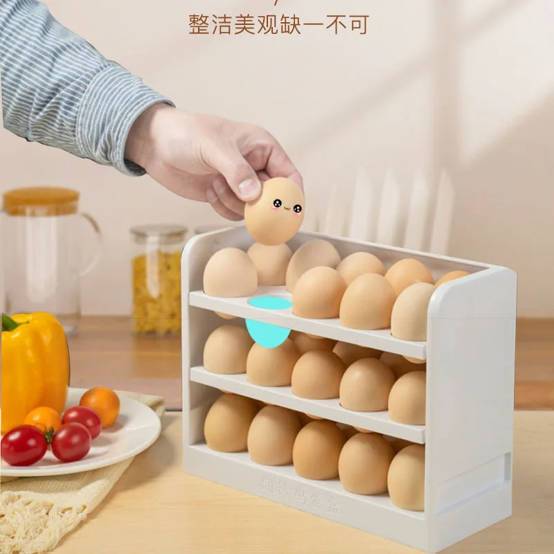 

30 Grids Egg Storage Box Rotating 3 Tiers Fridge Eggs Organizer Container Space-saving Kitchen Eggs Holder Container Case New