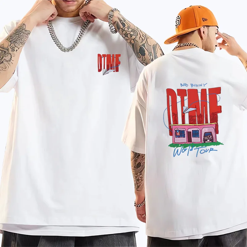 Фото Новые футболки Singer Bad Bunny DTMF World Tour 2026 для мужчин и женщин, винтажная модная уличная одежда, 100% хлопок, с коротким рукавом, большие размеры №1