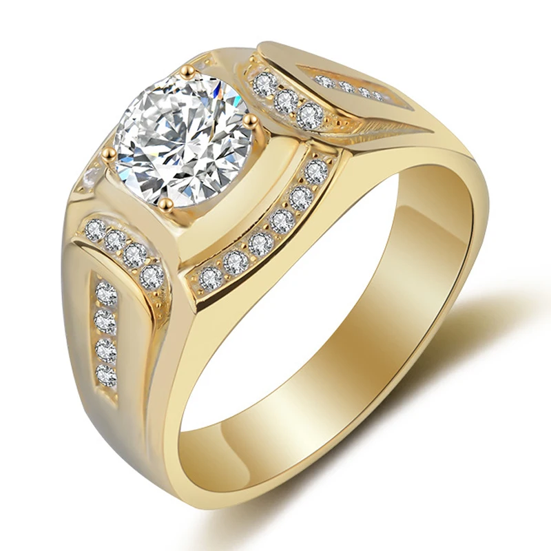 

18K Gold Plated Ring Men's Wedding Engagement Cubic Zirconia Diamond Men's Ring
