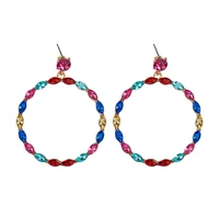 new personality net red circle hollow inlaid with color rhinestones super flash womens earrings exaggerated earrings jewelry