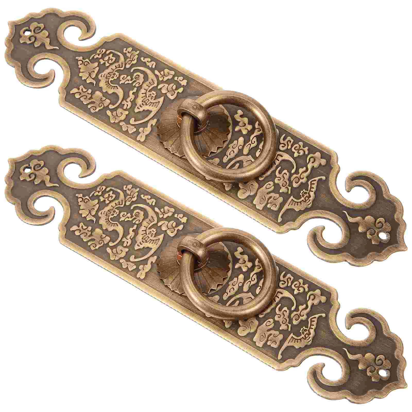 

2 Pcs Brass Decor Handle Metal Chinese Style Pull Rings Cabinet Decorative Dresser