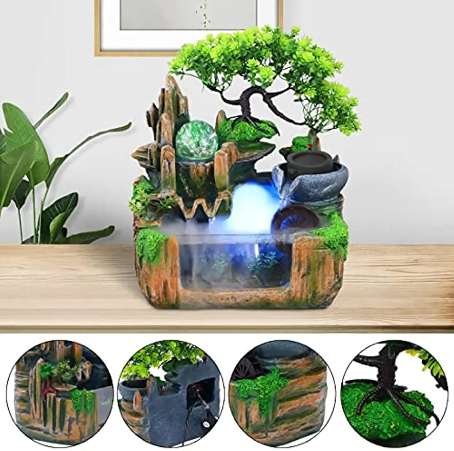 

Rockery Fountain, Small Rockery Water Fountain Indoor with LED Lamp Atomization Effect, Suitable for Living Room, Bedroom