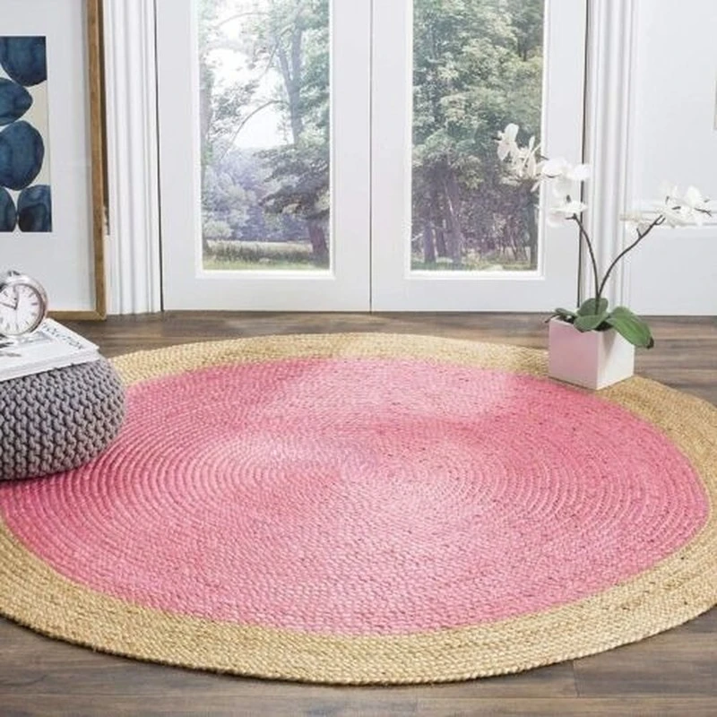 

Jute Rugs Natural Round Rugs Indian Hand Braided Style Vintage Floor Jute Carpet Bedroom Foyer Floor Decoration