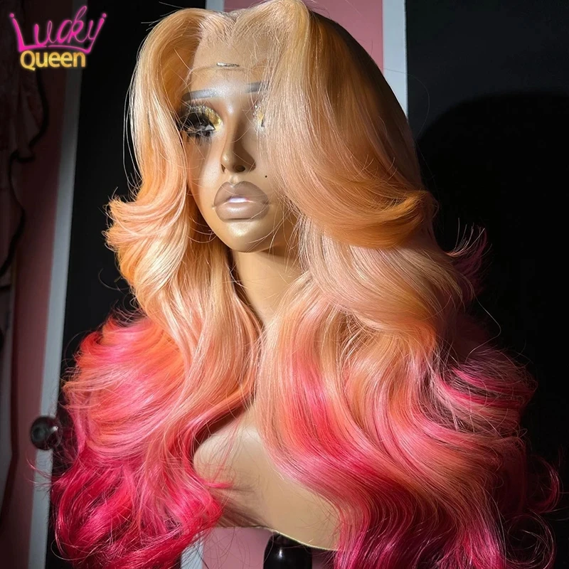 Ombre Blonde Pink Объемная волна Человеческие волосы 613 Цветные парики Предварительно