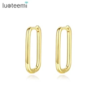 luoteemi long rectangle hoop earrings for women gold silver color pendientes circonitas mujer simple huggie girl party accessory
