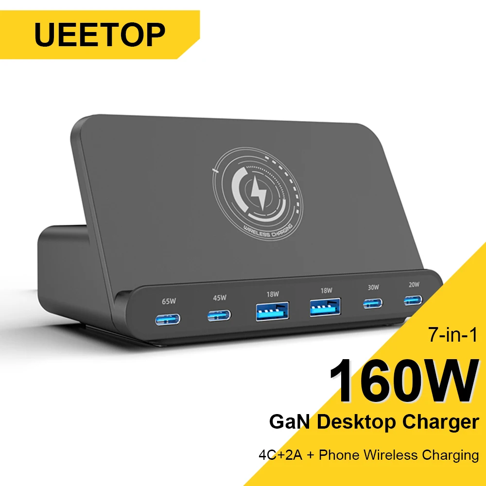 Ueetop 160 Вт USB Беспроводная Зарядная Станция С 65 PD PPS 45 GaN Быстрое Зарядное Устройство