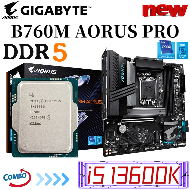 

Gigabyte B760M AORUS PRO LGA 1700 Motherboard + Intel Core 13th i5 13600K CPU Support DDR5 PCI - E 4.0 M.2 Desktop Mainboard New