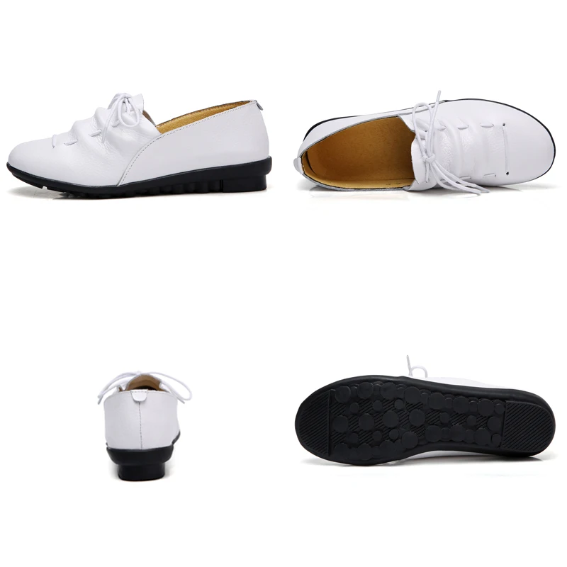 New Fashion White Women's Flat Shoes Comfortable PU Wearable Comfortable Women's Casual Shoes Non-slip Work Women's Shoes Soft