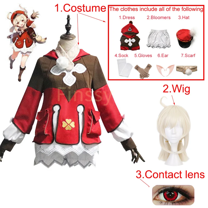 

Genshin Impact klee Loli Cosplay Costume Anime Halloween Carnival Clothes Gloves Socks Hat Ears