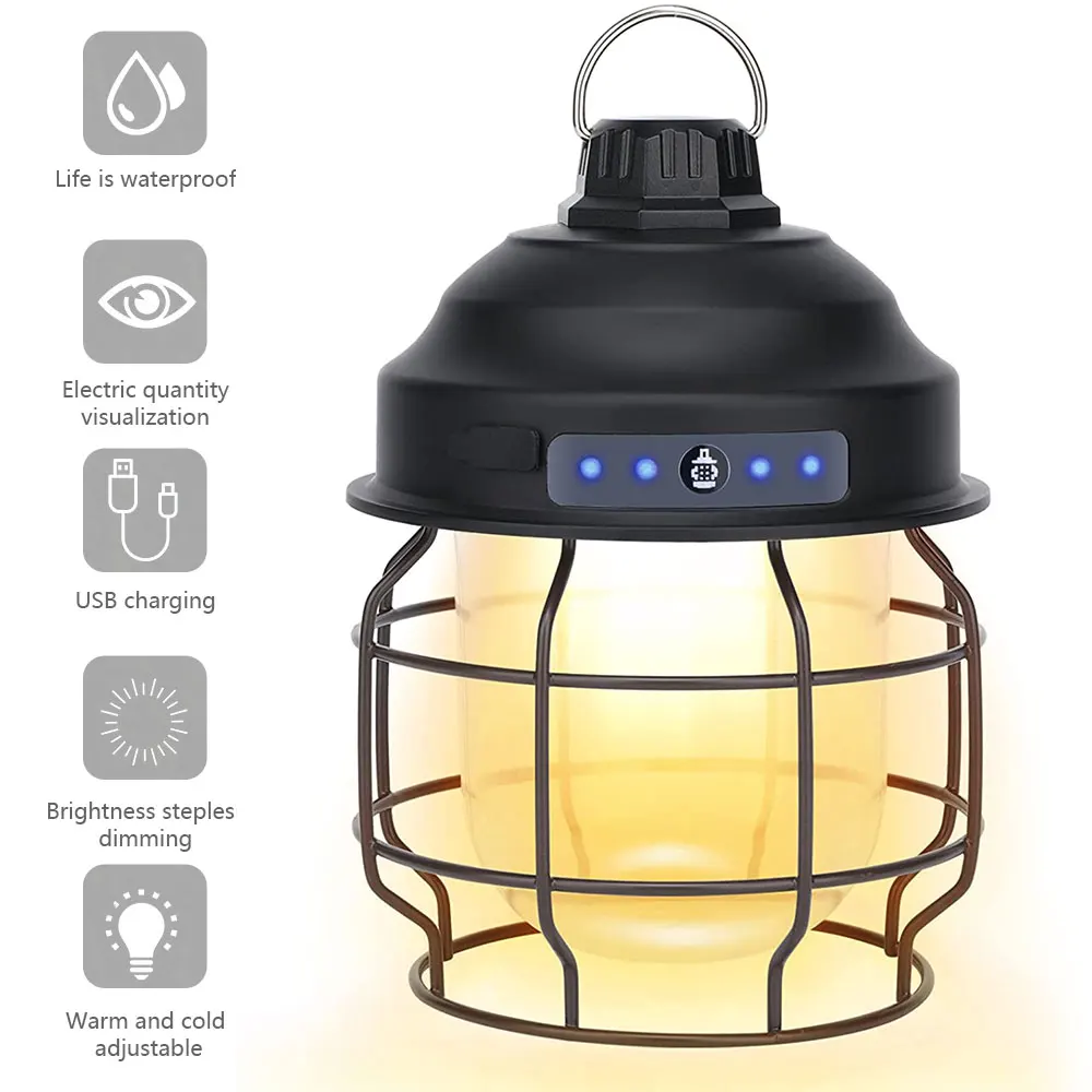 Винтажный металлический подвесной мини-фонарь с аккумулятором 3600 мАч теплый