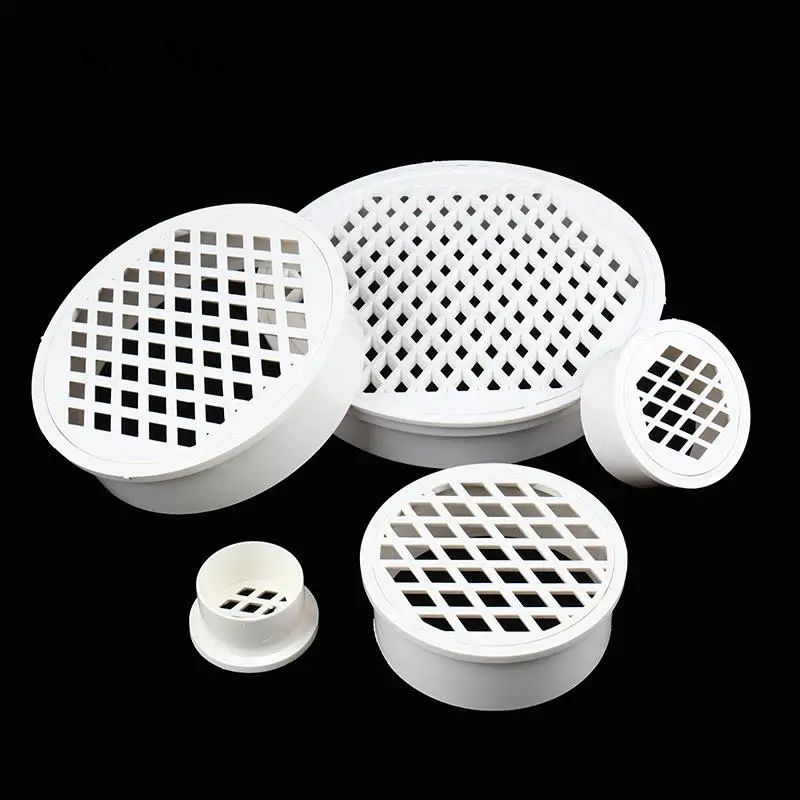 Insert Type Simple Floor Drain PVC 50-160 Round Pipe End Cap Filter Net Air Vent Cover For Garden Balcony Roof Drainage Fittings