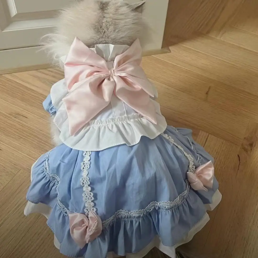 

Dog Clothes, Pure Cotton Maid Lolita Style Cat Dress with Bow, For All Seasons, Pet Pincess Skirt For Kitten, Puppy, Teddy