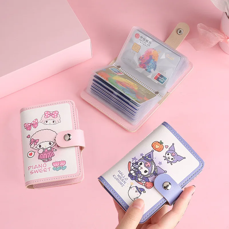 

Sanrio Bank Card Bag Hello Kitty My Melody Kuromi Cartoon Leather Driver's License Document Clip Credit Card ID Holder