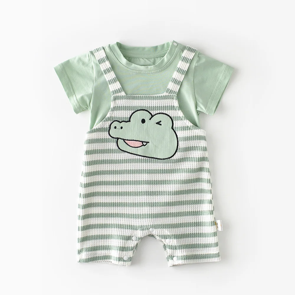 

2022 Summer Boy Girl Rompers Baby Clothes Newborn Jumpsuits Infant One-Pieces Clothes Stripe Cartoon Short Sleeve Kids Bodysuits