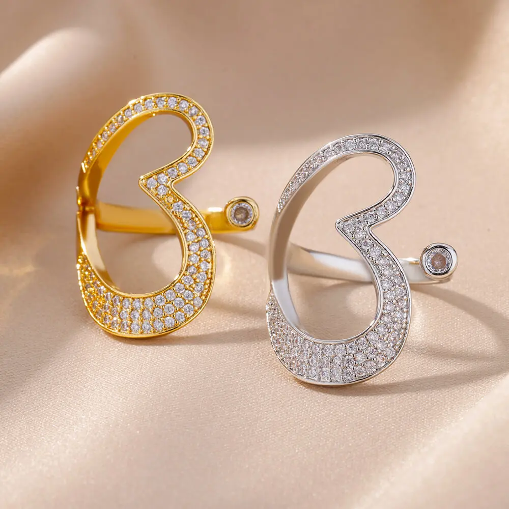 

Heart Zircon Stainless Steel Ring for Women Girls Aesthetic Adjustable Exquisite Opening Finger Romantic Couple Ring Jewelry