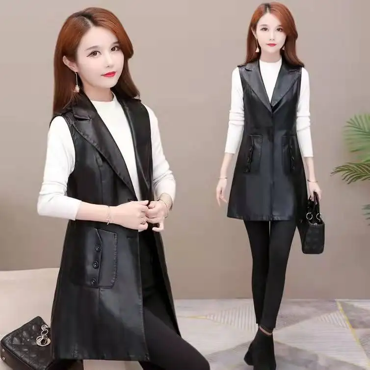 2022 New Fashion PU Leather Vests Women Slim Fit Casual Leather Vest Female Sleeveless Vest For Women Faux Leather