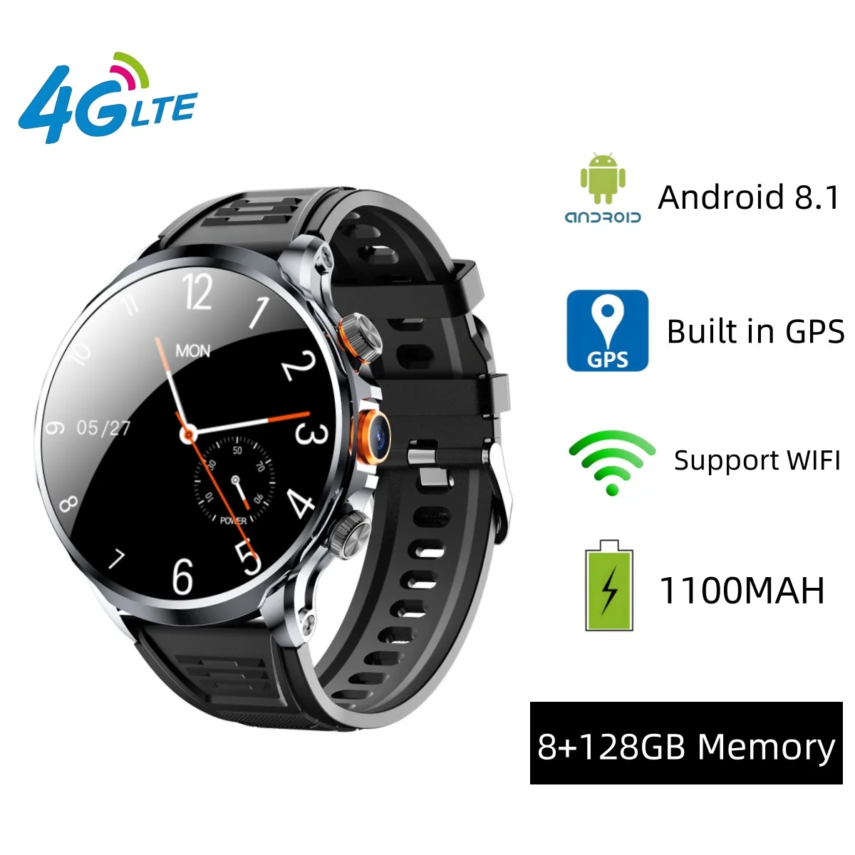 Смарт-часы мужские 4G Full Netcom Android Wi-Fi GPS камера 500 Вт экран 1 95 дюйма 490*490 HD 8 ГБ ОЗУ 128