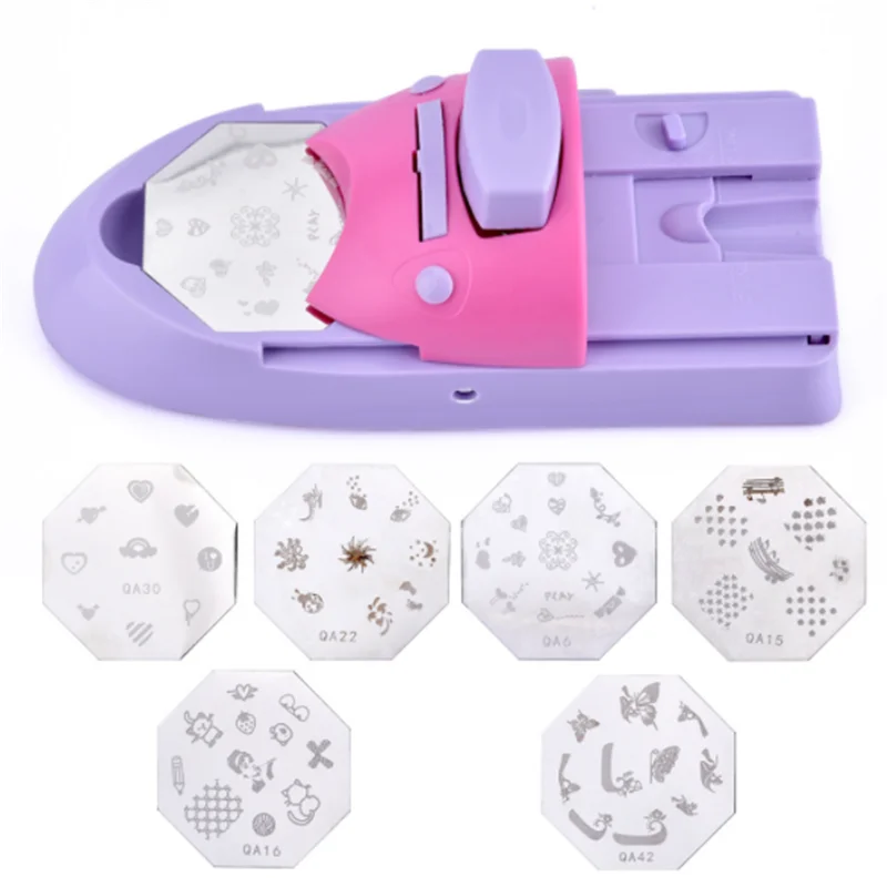 Manual Nail Art Printing Machine Metal Stamping Plates Manicure Nail Color Draw Polish Nail Printer Set Tool