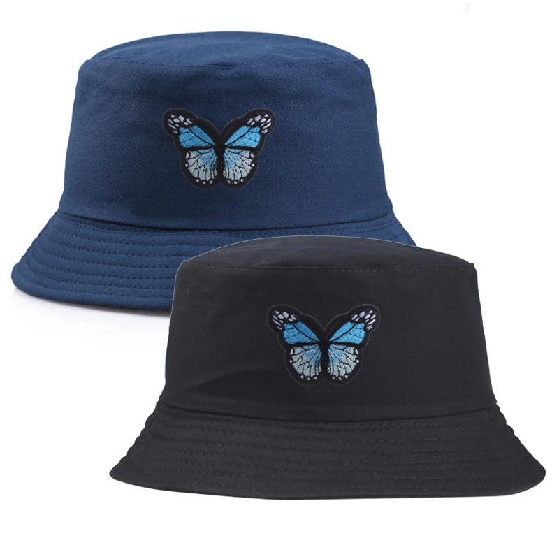 

Butterfly Embroidered Cap Women's Fisherman Hats Japanese Simple Casual Outdoor Student Bucket Hat Sunscreen Sun Hat Male