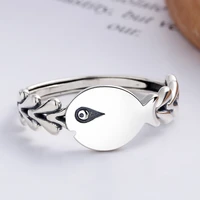 s925 sterling silver womens large ring korean fashion fish simple ins adjustable ring punk hip hop luxury jewelry trends 2022