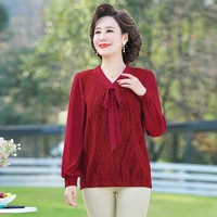 middle age women t shirt spring autumn bow 5xl elegant long sleeve fashion female mother clothing tops pullover bottom tee shirt