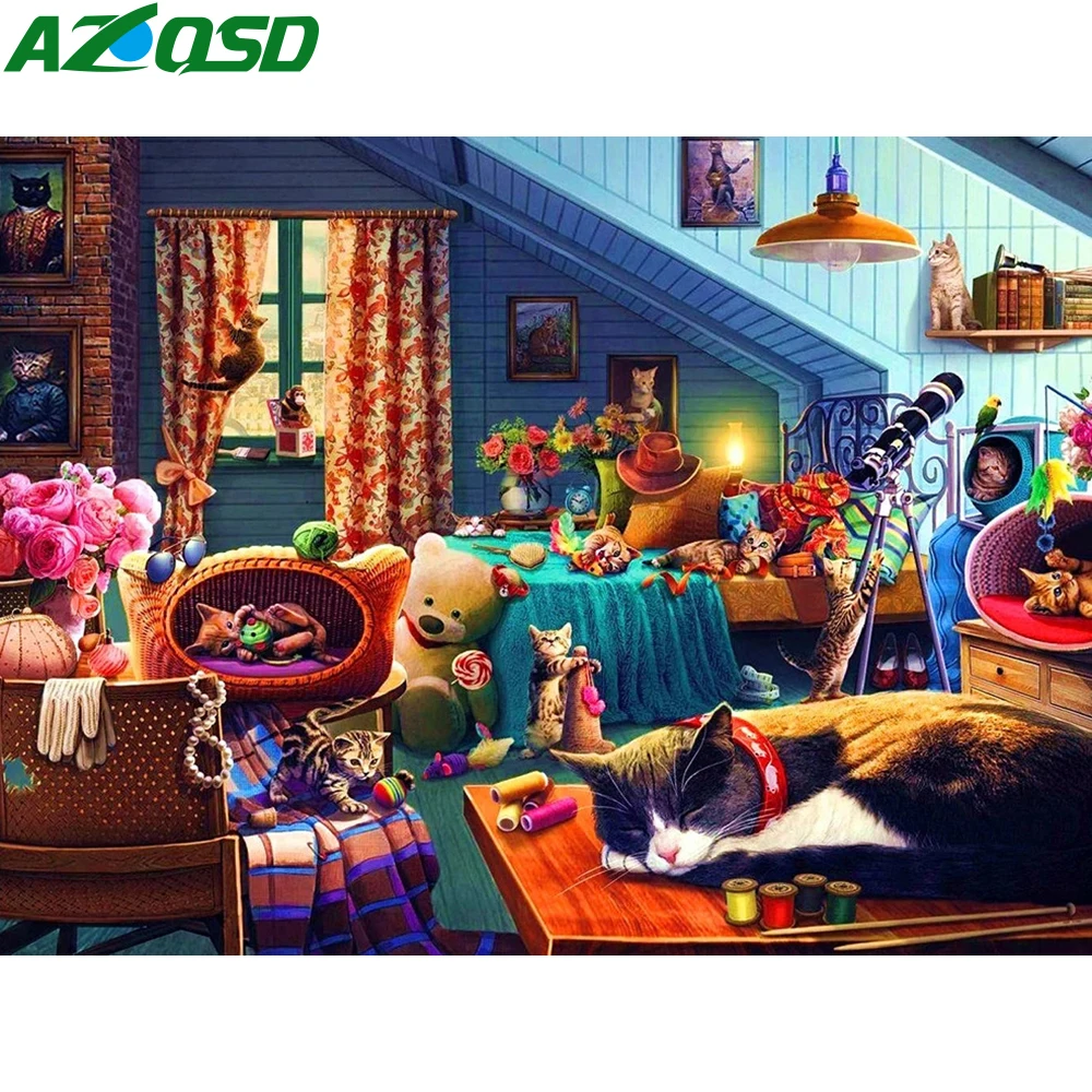 

AZQSD Алмазная вышивка пейзаж кошка мозаика алмазная живопись 5d животные со стразами декор для гостиной наборы крестиков