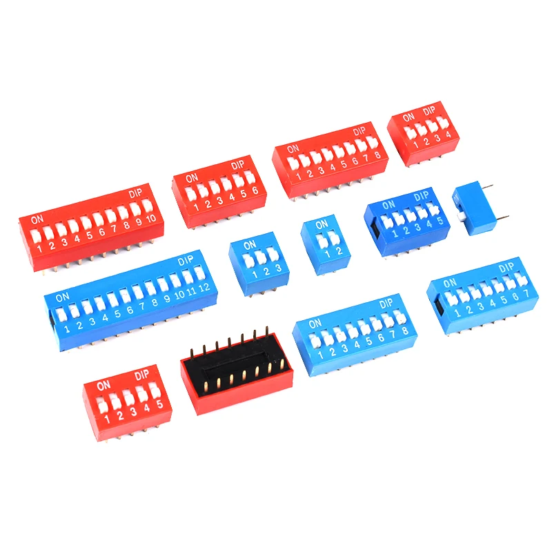 

10 шт., красный, синий тумблер с интервалом 2,54 мм, DIP-циферблат, кодовый переключатель 1 2 3 4 5 6 7 8 9 10 12 PIN, быстрый переключатель