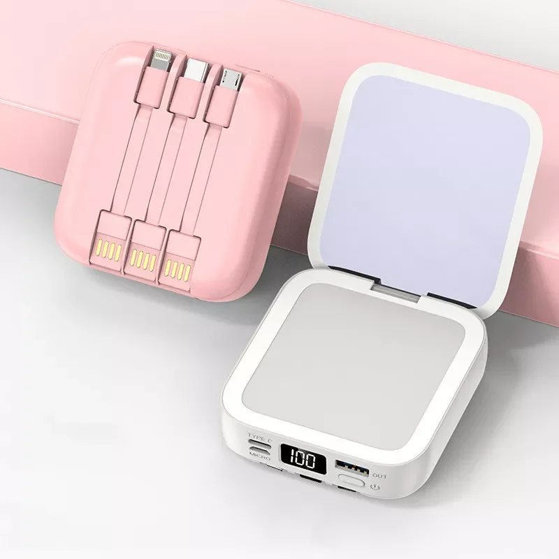 

2023New Vogek 20000mAh Mobile Power Bank LED Digital Display Powerbank With Charging Cable Portable Mirror External Battery For