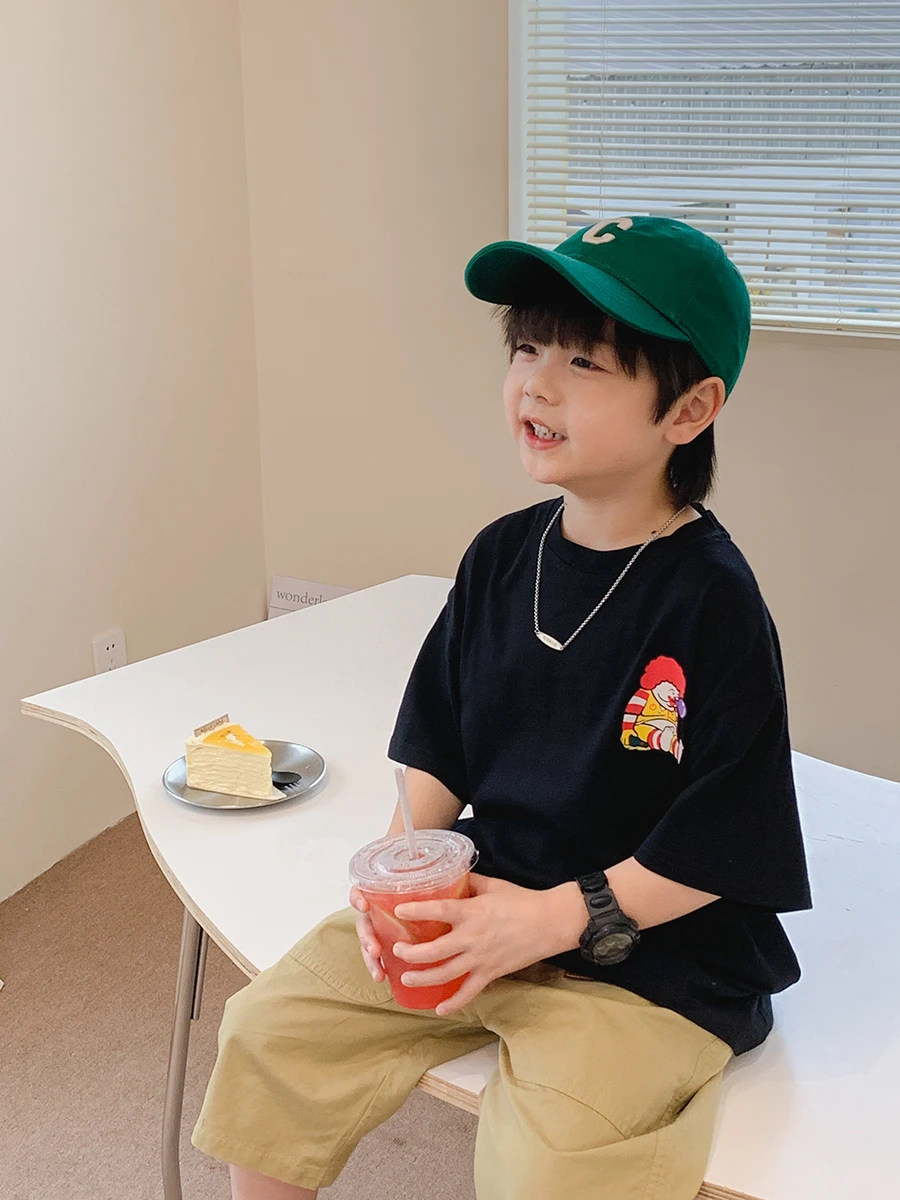 

Children's Short-Sleeved T-shirt Summer Boy Summer Clothing Pure Cotton Half-Sleeved T-shirt Western Style 2022 Street Fashion