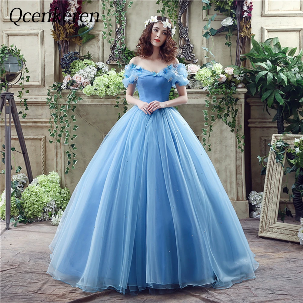 

Women's Lace Up Ball Gown Off The Shoulder Long Cinderella Quinceanera Dresses Butterfly with Pleated Straps Princess Prom Dress