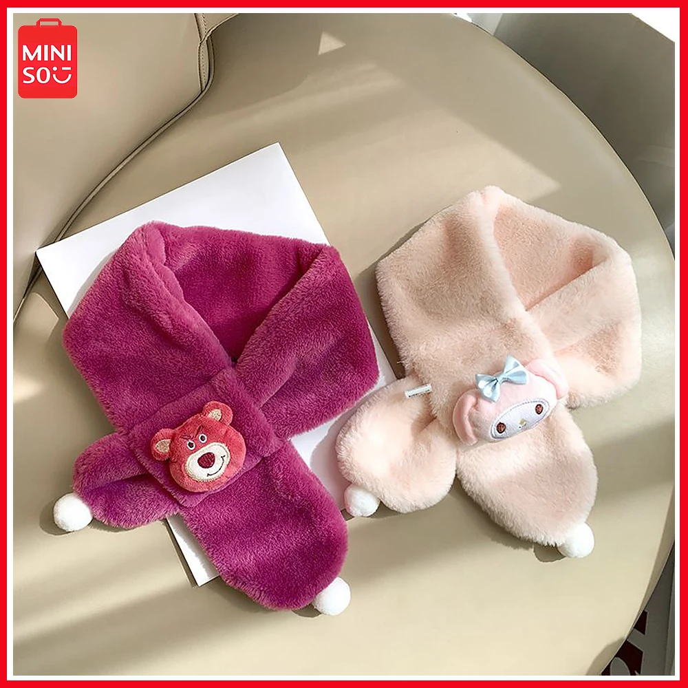 

2023 Miniso Lotso Winter New Anime Cute Cartoon Children Scarf Furry Boy and Girl Baby Plush Warm Bib Birthday Christmas Gift