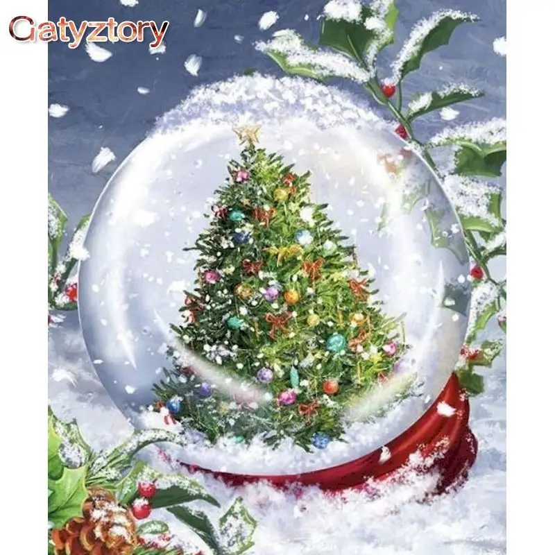 

GATYZTORY Frame Picture DIY Painting By Numbers Glass Ball Christmas Tree Unique Gift Calligraphy Painting Home Decor 40x50cm